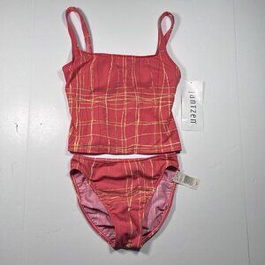 Jantzen Swimsuit Women’s Size 10 Coral & Gold Stripe 2 Piece Bikini & Tank